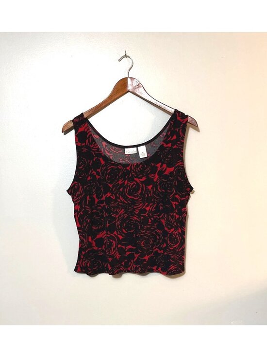 Kim Rogers Tops - Kim Rogers Petite Red & Black Floral Tank Top 10P Stretch Polyester whimsygoth